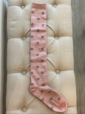 Peach Shimmer Lurex Polka Dot Knee-High Socks